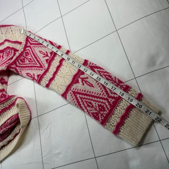 Sundance Sweater Womens XS Pink Brixen Fair Isle Pointelle Wool Blend Bohemian - Picture 8 of 8